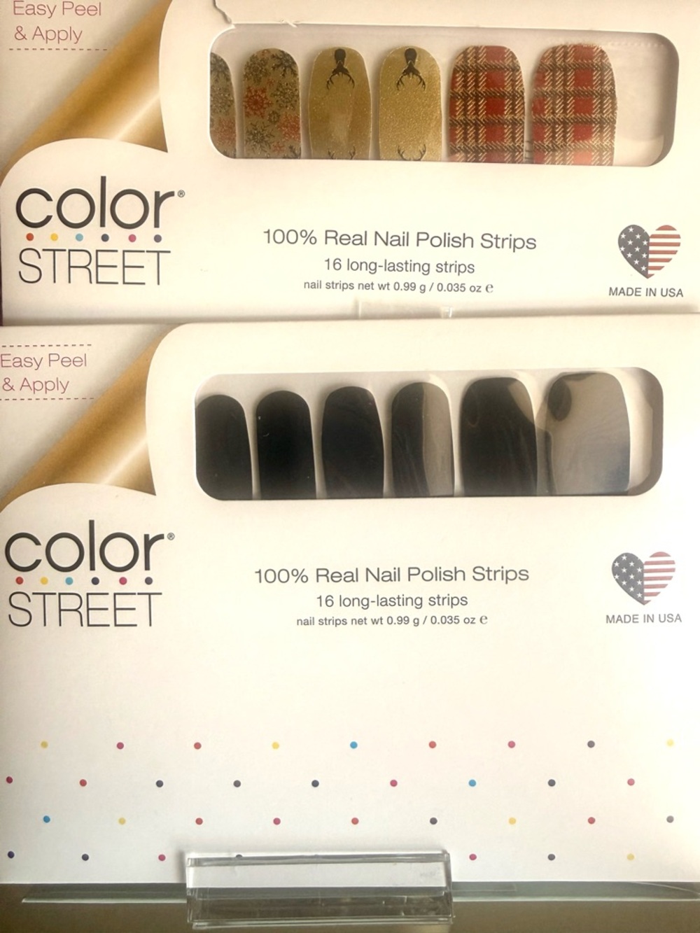 Color Street Black Nail Polish Strips - Jet Black Gloss and Plaid(Set of Two)